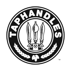 A logo featuring three tap handles in a circle with the word "TAPHANDLES" above and leaf designs below.