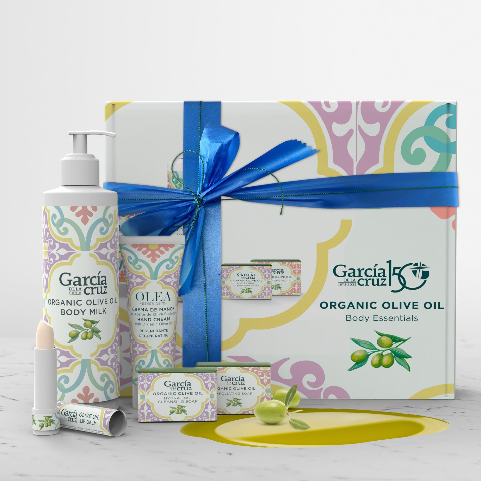 It's a gift set featuring organic olive oil body care products.