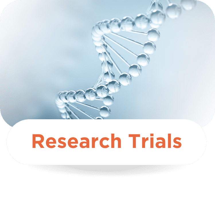 DNA strand with "Research Trials" text.